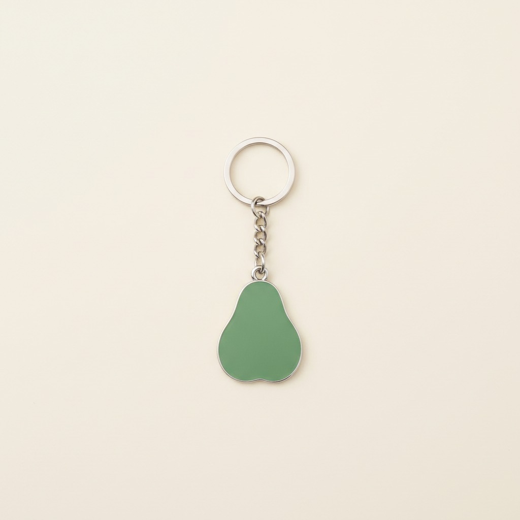Plain Pear Keyring — A plain green pear-shaped enamel-style charm with a short connector.